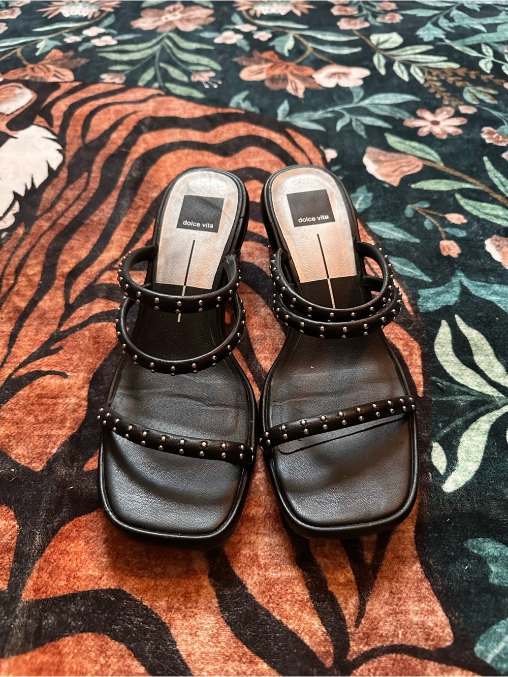 Dolce Vita Black Studded Double-Strap Block Sandals